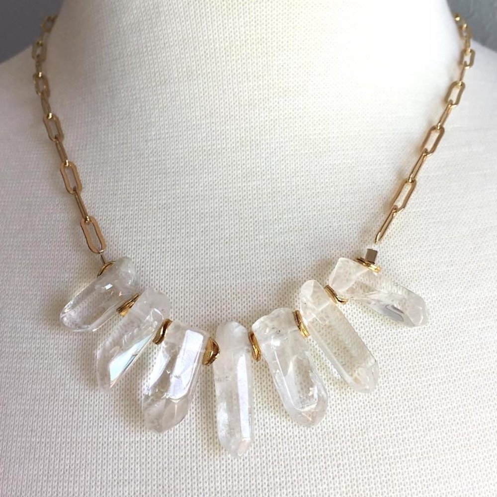 Quartz Crystal Spikes & Gold Chain Necklace